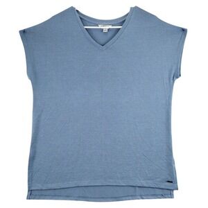 Orvis Classic Collection Mens M Medium Blue V Neck Cap Sleeve Casual Shirt